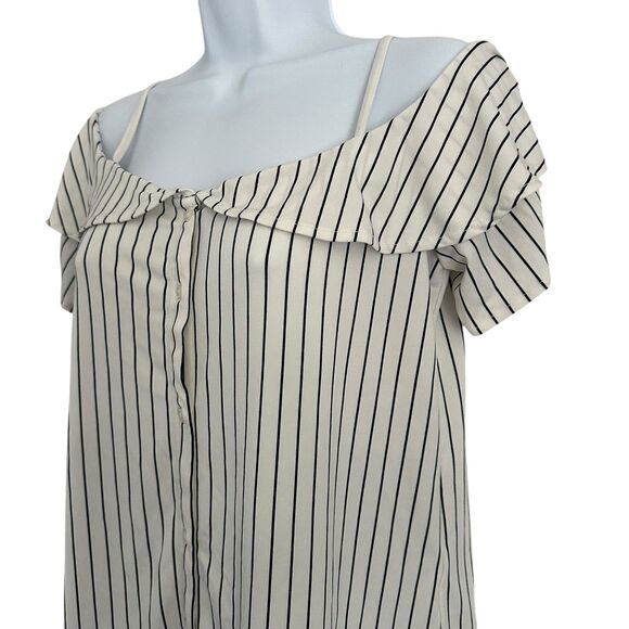 Banana Republic White Black Stripe Off Shoulder Button Up Top Size Small - Picture 2 of 7